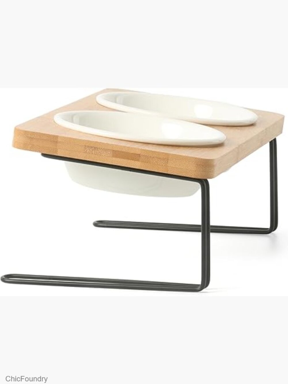 Elevated Ceramic Cat Bowls with Bamboo Stand, Tilted for Easy Eating